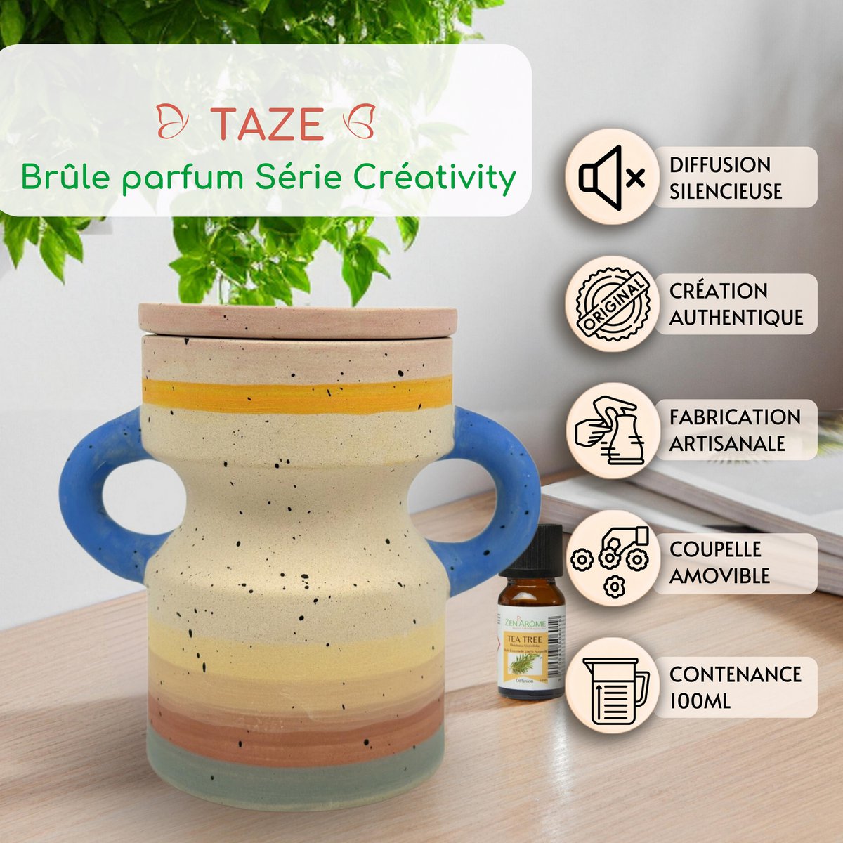 Bruciaprofumi Serie Creativity – Taze – Ceramica opaca – Realizzato a mano – Personalizzabile – Idea regalo originale