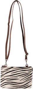 Damen Crossbody -Tasche mit dunkelbraunem Leder mit fairem und Zebradruck