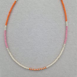 Korte kralenketting Miyuki | Oranje, roze