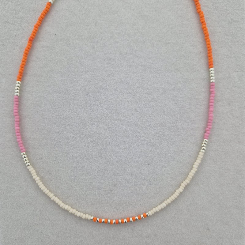 Korte kralenketting Miyuki | Oranje, roze