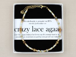 Enkelbandje crazy lace agaat, zilver of goud rvs
