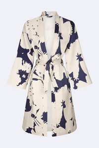 Denim and off white kimono - 100% cotton with contemporary pattern in denim and off white tones, as a bathrobe, home robe or jacket