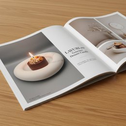LAVURI Spicy Pumpkin Gourmet Dessert scented Candle, handmade, soy wax, including a sculptural stoneware plate, limestone, white, Duftkerze