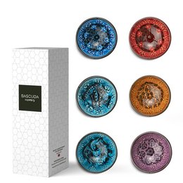 A set of 6 small decorative ceramic bowls in a variety of multicolored styles, each measuring 8cm in diameter. The bowls feature intricate patterns and designs, making each piece unique and handcrafted with care and love.