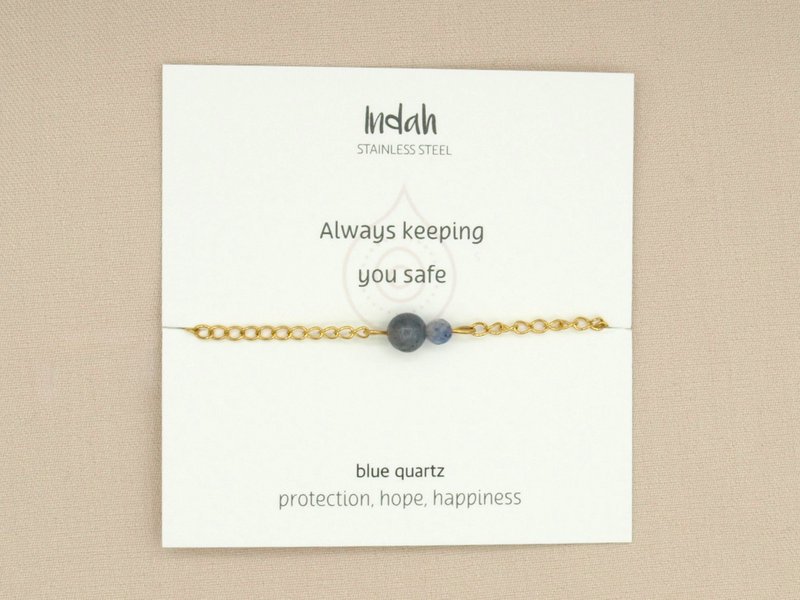 Armband rock, blauwe kwarts, jasseron zilver en goud