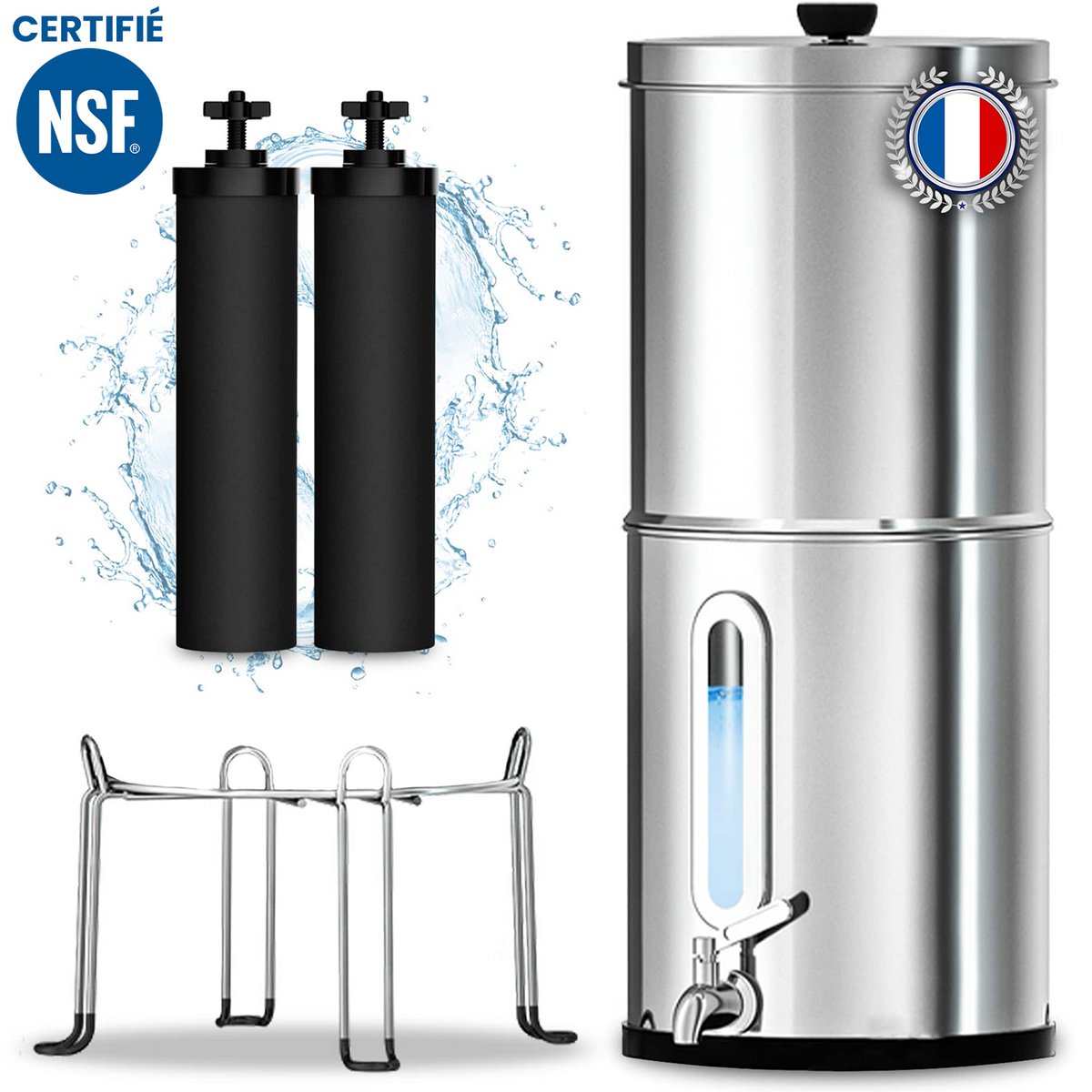 Waterfilter door zwaartekracht 8.5L - waterzuiveraar per zwaartekracht - fontein fontein met actieve steenkool