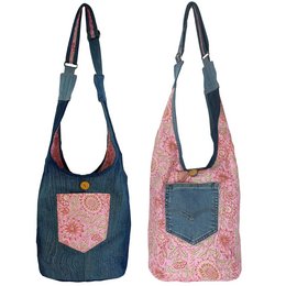 Bolso vaquero sostenible Sunsa. Bolso bandolera portátil de 2 caras. Bolso hobo. Bolso bandolera bohemio
