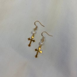 Pearls Cross Earrings