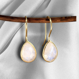 Moonstone Gemstone Earrings - 925 Sterling Gold Plated - OHR925-104