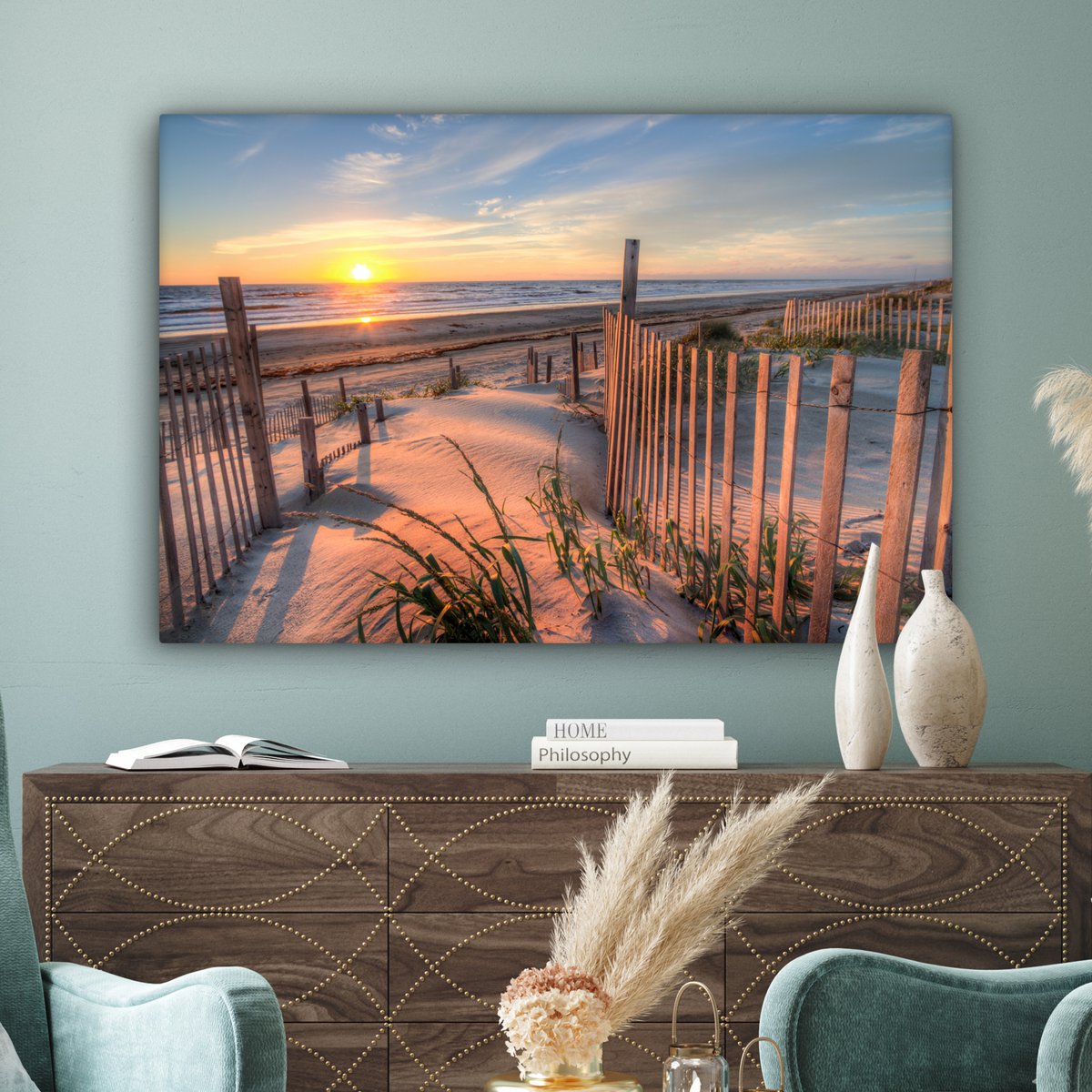 Leinwand Malerei - Wanddekoration - Strand - Meer - Dune - Sonnenuntergang - Landschaft