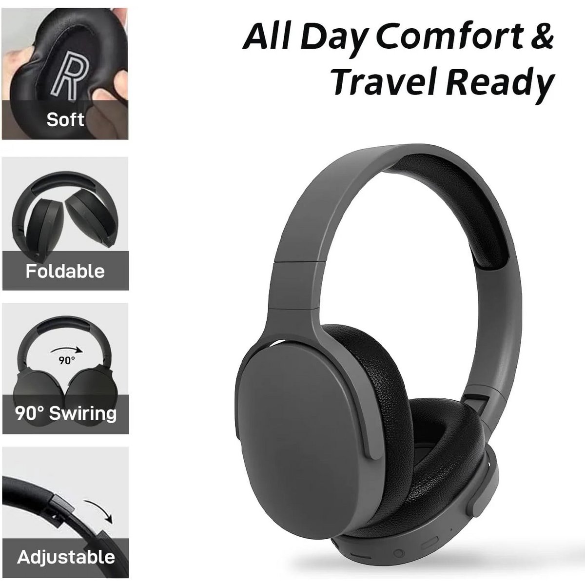 %23P2961 Drahtloser Bluetooth 5.3-Kopfhörer über dem Ohr, HiFi-Stereo-Headset True Sports mit Kopfhörern, TF/AUX-Musikplayer mit HD-Mikrofon