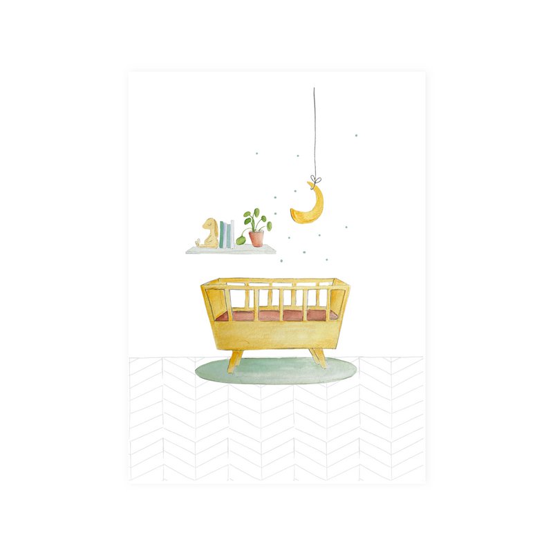 Postcard (A6) with vintage crib in pastel colors