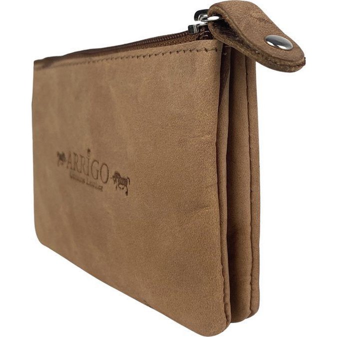 Taupe Leather Key Pocket med lynlås - lille tegnebog til damer med fleksibelt læder, perfekt til at organisere dine nøgler og små vigtige ting.