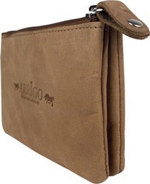 Taupe leren sleuteletui met rits – kleine portemonnee voor dames van soepel leer, perfect voor het organiseren van je sleutels en kleine essentials.