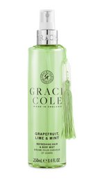 Grapefruit, lime, and mint-scented hair and body mist in a 250ml bottle.