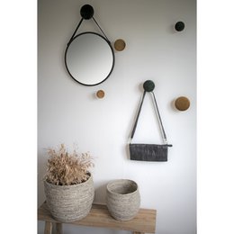 Trapani Mirror - Black, Steel, Artificial Leather, Ø38cm