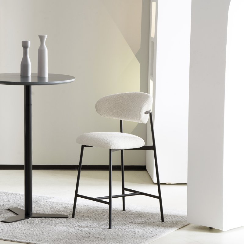 Zahra Bar Stool [Set van 2] [Wit] [Boucle Fabric] [65 cm]