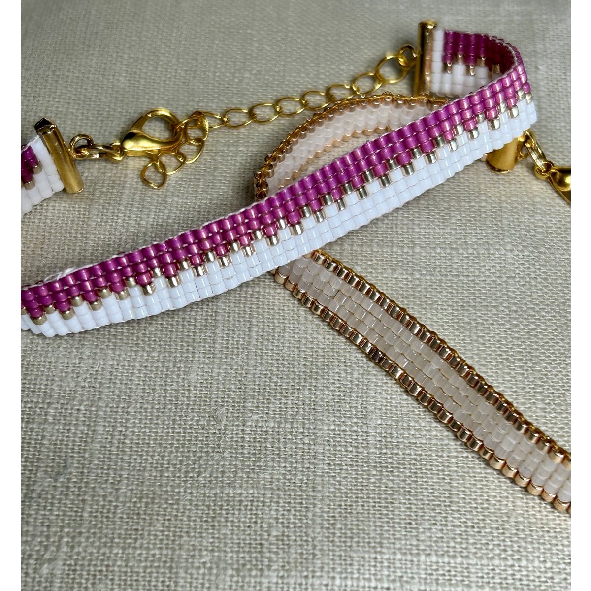 Pulsera cuentas miyuki blanco/rosa