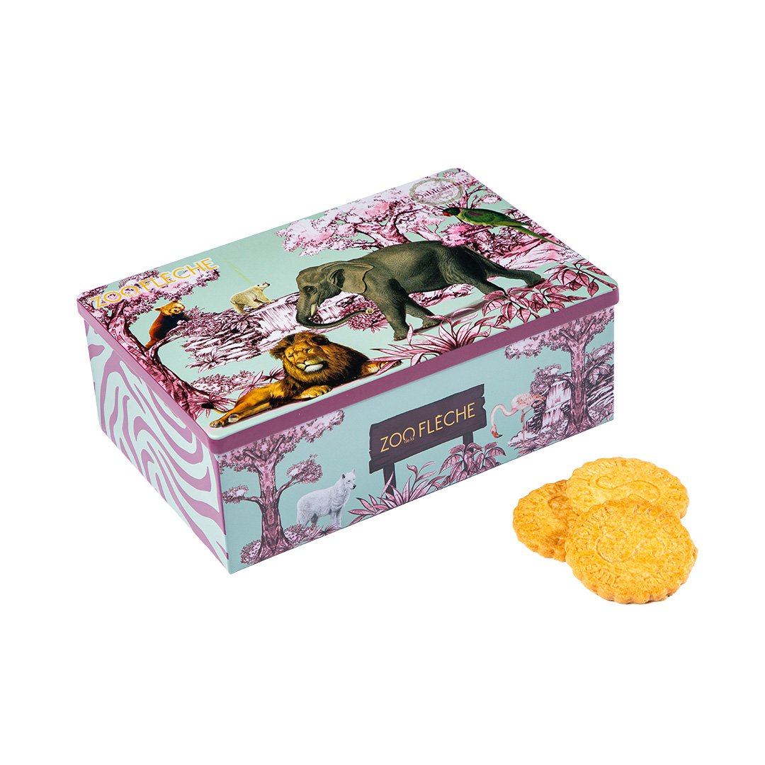 Pure fresh butter plain shortbread biscuits - "Zoo de La Flèche" metal box 250g