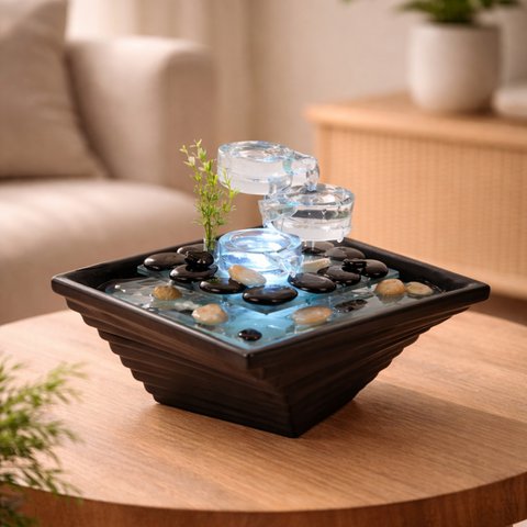 Indoor Fountain - Himalaya - Crystal Line in Glass and Ceramic - Meditation Decoration - White Light - Decorative Gift Idea