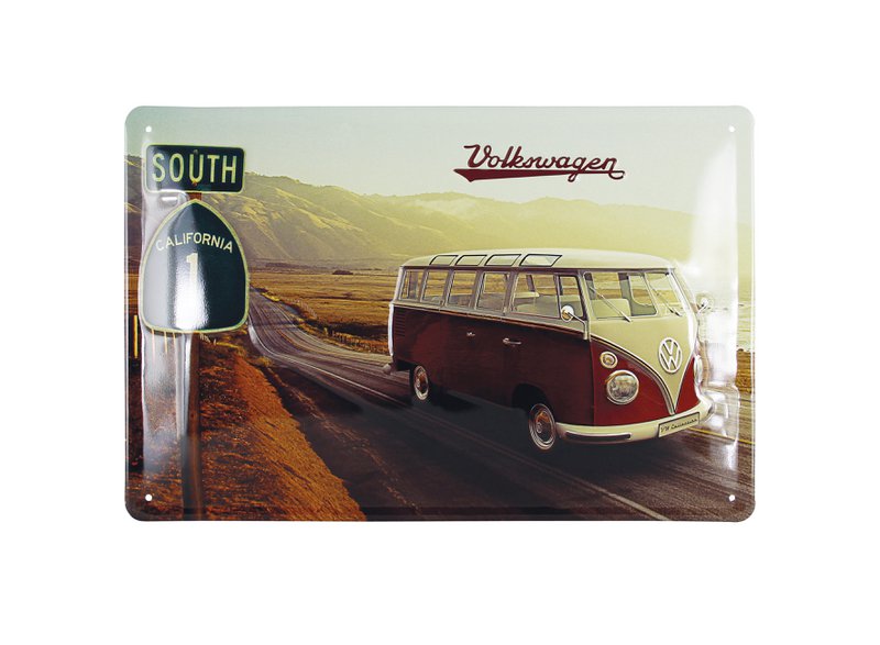 Volkswagen VW T1 Bus Metal Sign 20x30cm - Highway 1/Multicolored