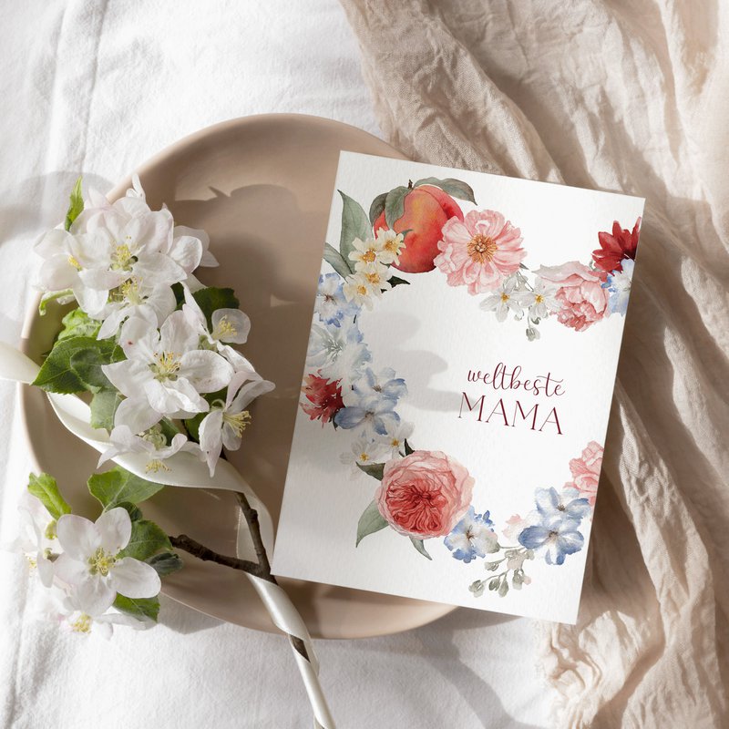 Mors dag kort A6 lykønskningskort blomster