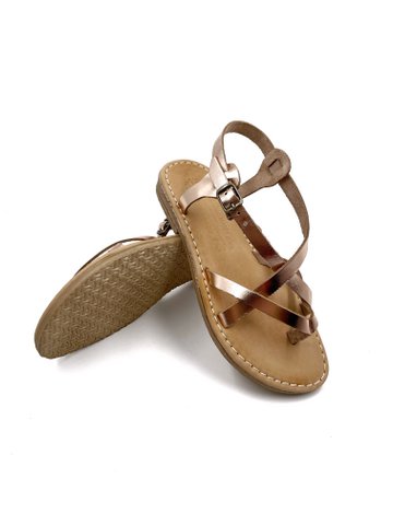 Gouden lederen sandalen voor dames, sandalen met splitteen en bandjes van echt leer, Griekse leren sandalen voor dames, bruiloftsandalen uit Griekenland
