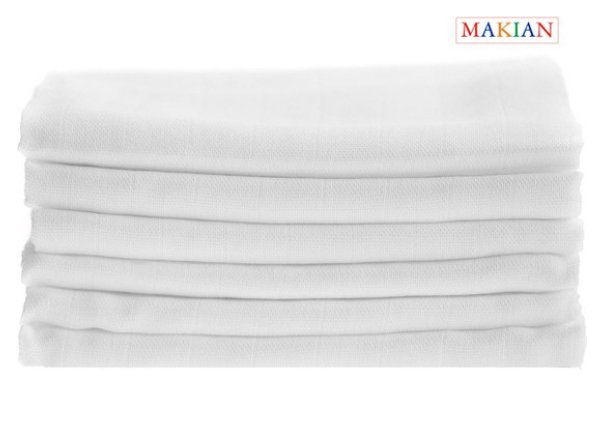 Hydrophilic Cloths-Hydrophilic Diapers 80×80 cm-Set of 6 pieces -100% Cotton-White