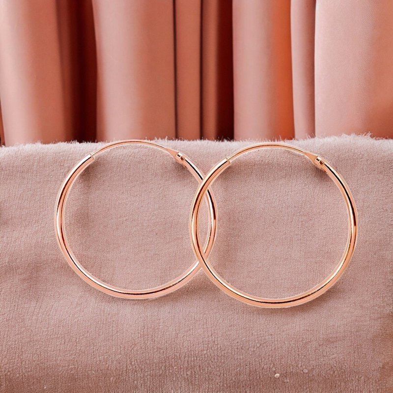 Classic 25 mm hoop earrings made of 925 sterling silver - 18K rose gold plated, 1.1 mm round tube - OHR925-153