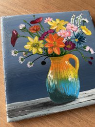 Håndmalede blomsterfliser — originalt kunstværk | 10 × 10 cm