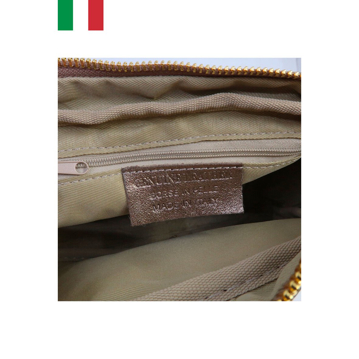 Iriserende leren schoudertas met metalen sluiting Made in Italy