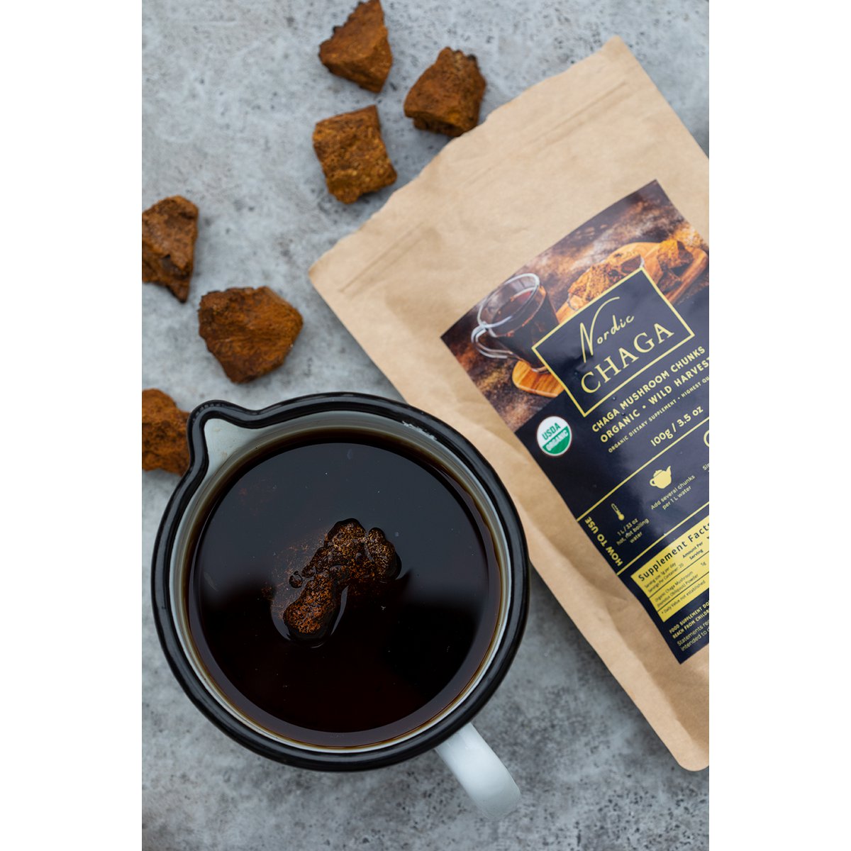 Organiczne kawałki grzyba Chaga 'NORDIC CHAGA' (100g)