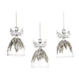 Decorative glass angel ornaments in assorted colors and gold accents, measuring 9cm in height.