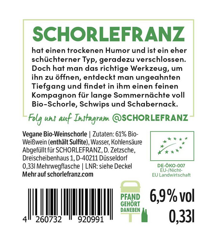 Schorlefranz white wine spritzer organic 0.33l (wine spritzer)