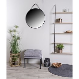 Trapani Mirror - Black, Steel, Artificial Leather, Ø38cm