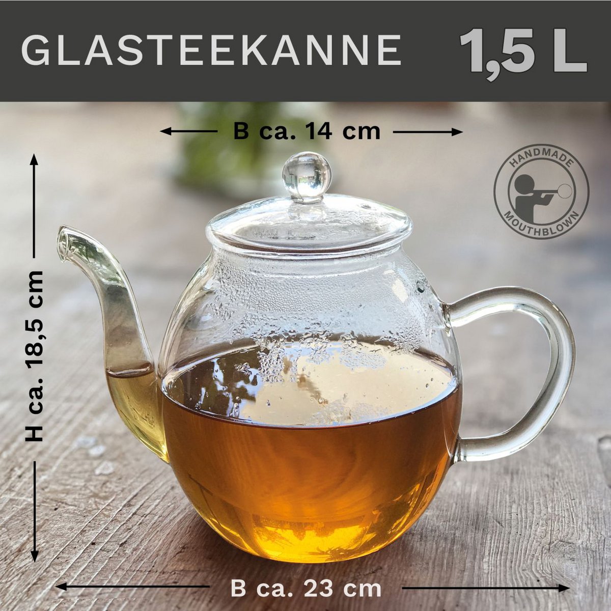 Creano glass teapot 1.5l with stainless steel strainer