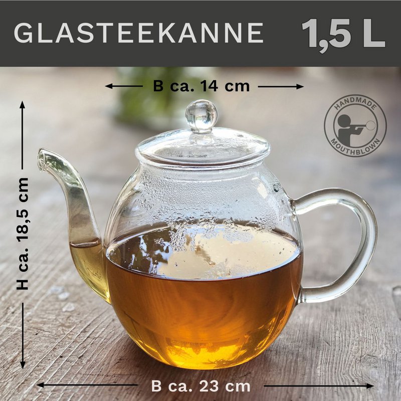 Creano glass teapot 1.5l with stainless steel strainer