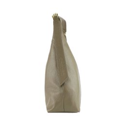 RB1017AQ | Borsa Donna a spalla Morbida in Vera Pelle Made in Italy con manico singolo e tracolla removibile. Attacchi con moschettoni in metallo Oro Lucido - Colore Taupe - Dimensioni: cm 36 x 40 x 13