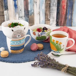 Kids Becher mit Schüssel Porzellan Dinosaurier 2 PCs
