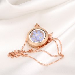 Medallón de Nomeolvides chapado en oro rosa - Collar chapado en oro de ley 925 con flores reales - K925-126