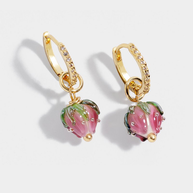 Boucles d'oreilles pendantes fleurs en verre mini créoles plaqué or