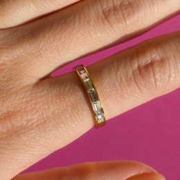 Samoa - Dainty Baguette Crystal Gold Band