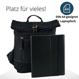 Domelo waxed canvas backpack. Water-repellent unisex backpack. Vegan leisure backpack. Monochrome roll-top backpack design with plenty of space.