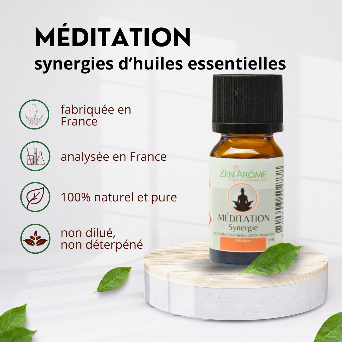 Sinergia de aceites esenciales - Meditación - 10 ml - Uso para Difusión - Envasado en Francia