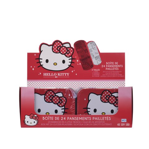 Hello Kitty, Dressing Metal Box, Glitzer, Pre -Cut, Kinder, Junior, 24 Dressings, 10,9 x 8 x H.2 cm, pass auf dich auf