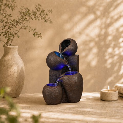 Indoor Fountain - Luba - Zen and Relaxing Atmosphere - Colored Led Light - Cascading Flow - Decorative Gift Idea