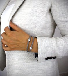 Cream double-wrap leather bracelet with pavé elements