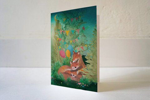 Wenskaart lief gezin met vosjes