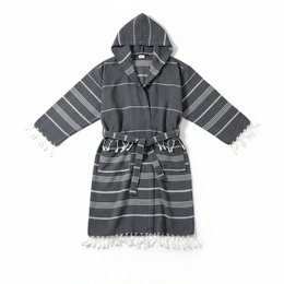 Albornoz con Capucha y Flecos en Algodón - Negro - Talla Única - Paraguay