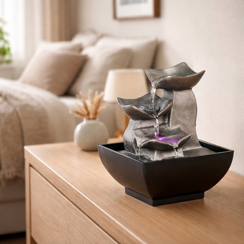 Zimmerbrunnen – Boro – Ideale dekorative Zen-Atmosphäre – kleines dekoratives Modell – LED-Lichtfluss – modern und schlicht
